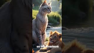 Cat saved little cute lion cub  #animalfriendship #ai #animalrescue