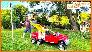 Fixing power outage with power wheels bucket truck and lighting bug lantern. Educational | Kid Crew