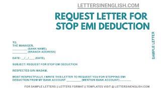 Letter for Stop EMI Deduction - Sample Letter to Bank Manager