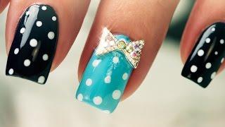 Dots and Bows on Short Nails - Nail Art