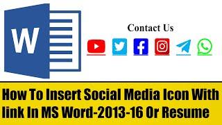 How To Insert Social Media Icon With Link  In Resume, MS word 2013-16 Tutorials