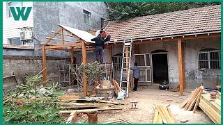 Renovating the porch of a wooden house in the countryside | workers HD