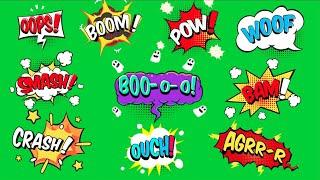 Green screen animated comic speech bubble stickers copyright free