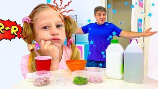 Nastya herself prepares slime for children