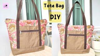 DIY Large Tote Bag With Zipper Top | Easy Zipper Tote Bag Tutorial