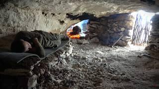 I MADE a CAVE by CARVING the ROCK with FIRE using PRIMITIVE METHODS | DIY Project, Winter camping