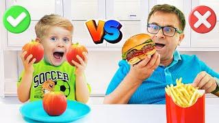 Oliver e Papai Desafio de Comida Saudável versus Comida Porcaria