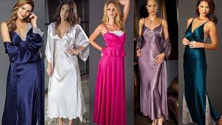 Stylish silk and satin bridal nightwear gown