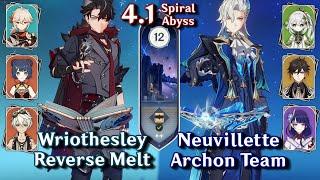 C0 Wriothesley IS INSANE! C0 Wriothesley Melt & C0 Neuvillette Archon | Spiral Abyss 4.1 - Floor 12