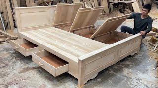Amazing Woodworking Skills Ingenious Easy - Build A Modern Smart Bed With Secret Storage Compartment