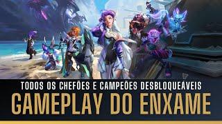 GAMEPLAY DO MODO ENXAME, NOVO MAPA DO LOL! TODOS OS CHEFÕES E CAMPEÕES DESBLOQUEÁVEIS