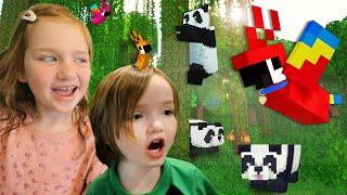 FAMiLY SURViVOR on MiNECRAFT!! Hiding new Panda Pets inside our Secret Cave House with Adley & Niko!