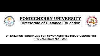 Orientation Programme for MBA Students for the Calendar Year 2024