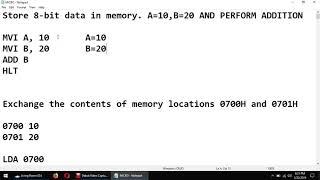 MegaBytes- Store 8-bit data in memory. A=10,B=20 AND PERFORM ADDITION