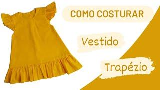 COMO COSTURAR VESTIDO TRAPÉZIO INFANTIL COM FRANZIDO NA BARRA costura fácil #vestidoinfantil