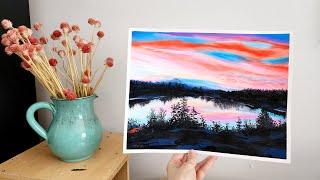 OIL PASTEL with Gesso? (Vibrant Sunset Sky Painting)