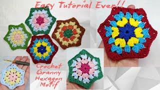 HOW TO CROCHET A GRANNY HEXAGON MOTIF!  CROCHET HEXAGON TUTORAIL EASY PATTERN 