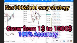 NAS100&Gold Trading Strategy For Beginners/How To Grow 1$ To 1000$ In  A Week#Nas100#us30#xauud#fx