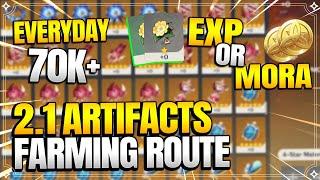 2.1 Artifacts Farming Route! | 70K+ Artifacts EXP or Mora Everyday! |【Genshin Impact】