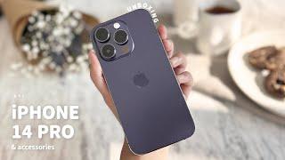 iPhone 14 Pro Deep Purple Unboxing  aesthetic setup & accessories | camera test & comparison