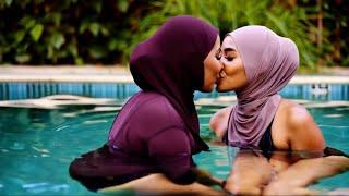 Tow beautiful Muslim girls  Embrace in a Sensual swimming pool Kiss #kisses #lesbian #lesbians