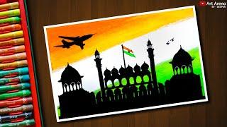 Republic Day drawing for beginners with Oil Pastels - step by step