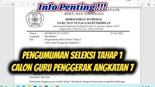 PENGUMUMAN SELEKSI TAHAP 1 CALON GURU PENGGERAK ANGKATAN 7