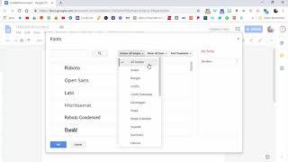 How to quickly find all available fonts in Google Docs.