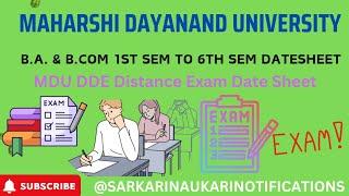 MDU Rohtak DDE Exam Date Sheet | MDU B.A. Distance & B.Com Distance Datesheet |MDU DDE Datesheet |