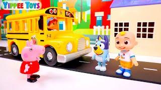 Cocomelon Friends Peppa Pig and Bluey Ride the School Bus| Pretend Play Video for Kids