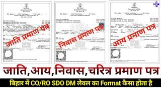 Bihar RO SDO DM Level Caste Income Residence or Character Certificate Ka Format Kaisa Hota hai |