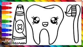 Draw And Color A Cute Tooth With A Toothbrush And A Toothpaste 🪥🫧 Drawings For Kids