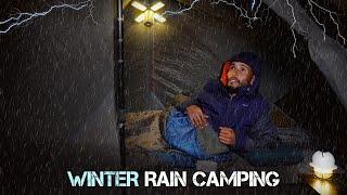 Solo Camping In Heavy Rainstorm & Freezing Cold -5°C | Winter Rain Camping | Camping Video