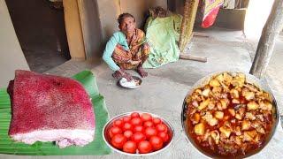 pork recipe cooking by our village grandma | Pork meat cooking process tribal village style