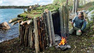 Building a Tiny Cabin! 3 Day Beach Bushcraft Camping