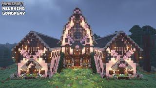 Minecraft Relaxing Longplay Rainy Cherry Blossom  -  Cozy Riverside House -  ( No Commentary ) 1.20