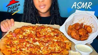 ASMR PIZZA HUT PEPPERONI & BACON PIZZA W/ BONELESS WINGS MUKBANG | EATING SOUNDS *No Talking*