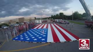 Omaha sets a Guinness world record for the largest American flag made out of Mega Construx™ bricks