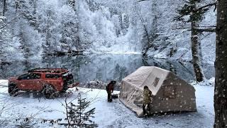 WINTER CAMPING WITH A HEATED TENT ON A FROZEN ISOLATED LAKE