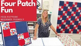 Beginner Quilt free pattern - Four Patch Fun Sew with me