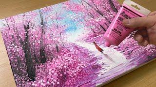 Painting Brilliant Pink Forest / Acrylic Painting Techniques / How to Draw Little Red Riding Hood