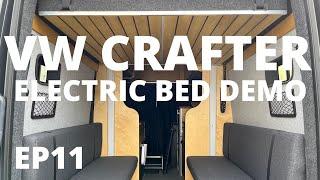 VW Crafter  EP11  Electric Bed Lift Demo.  Lippert Project 2000 bed system. And new upholstery.