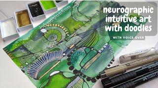 Intuitive Art With Neurographic Lines and Doodles on Watercolor Background