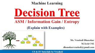 ML 16 : Everything about Decision Tree (ASM, Information Gain & Entropy) | Examples