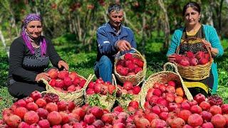 Cooking a delicious dessert of fresh pomegranate in the mountains of Azerbaijan! Life in the village