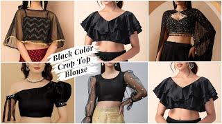 Beautiful Black Color Crop Top Blouse Designs 2024 | Trending Crop Top Lehenga Blouse Design |