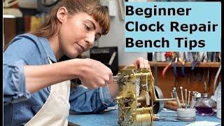 Clock Repair basics for the beginner. Work bench tips for doing clock repair.  How to get started.