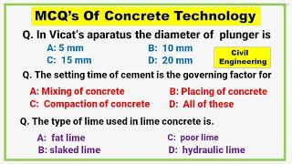 MCQ's For Concrete Technology | Construction Materials | Objective Type Question and Answer -Part-1