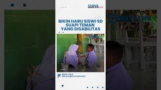 MOMEN HARU! Kisah persahabatan siswa SD di Gowa Sulsel, Suapi Temannya yang Disabilitas