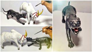 Clay Sculpting: Part 2 - Jallikattu Bull vs Black Panther, Diy Panther with clay, Clay Modelling